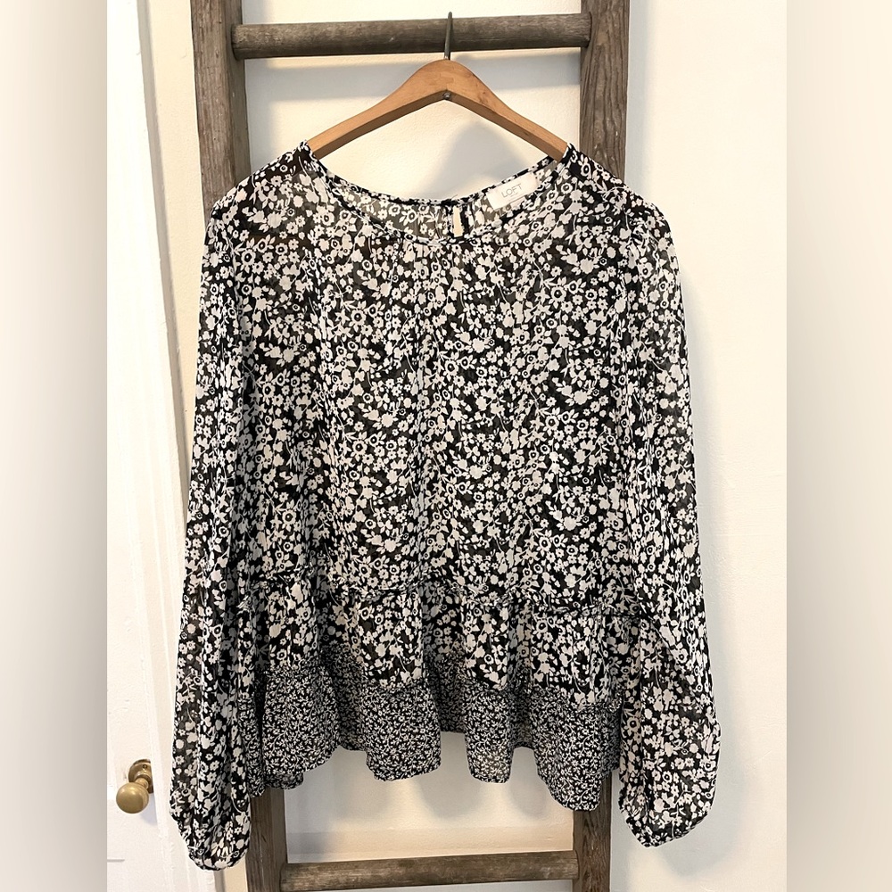 Loft black and white floral blouse